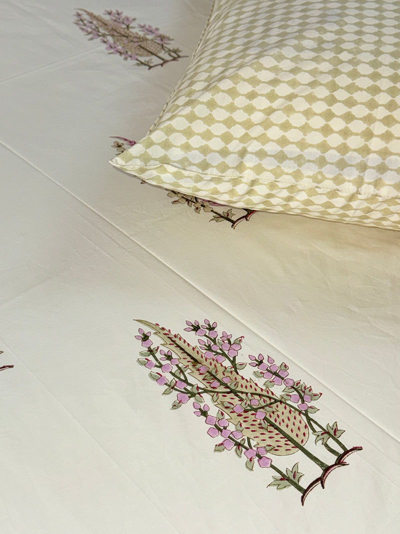 Artsy Cypress Hand Blocked Sheet (Yellowish Beige Base)