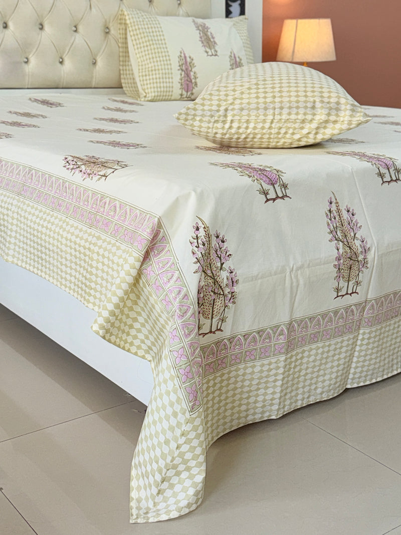 Artsy Cypress Hand Blocked Sheet (Yellowish Beige Base)