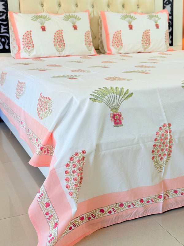 Peach Paisley Print Hand Blocked Sheet