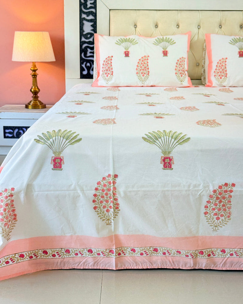 Peach Paisley Print Hand Blocked Sheet