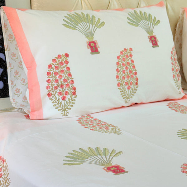 Peach Paisley Print Hand Blocked Sheet