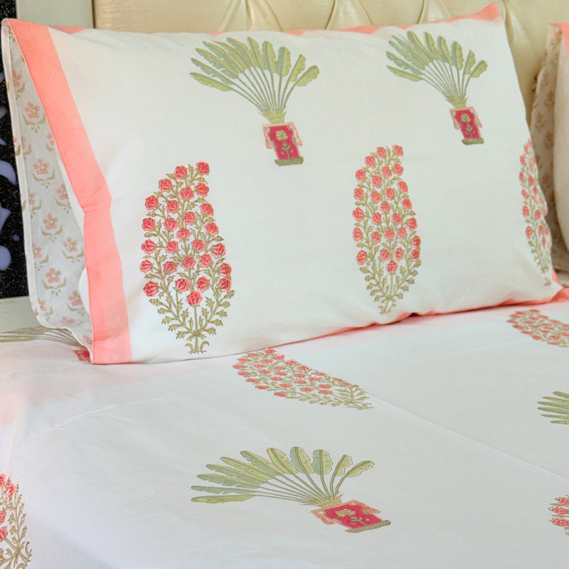 Peach Paisley Print Hand Blocked Sheet