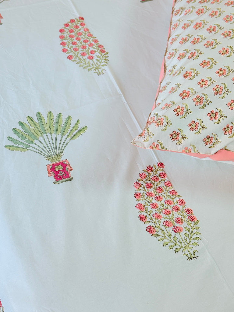 Peach Paisley Print Hand Blocked Sheet