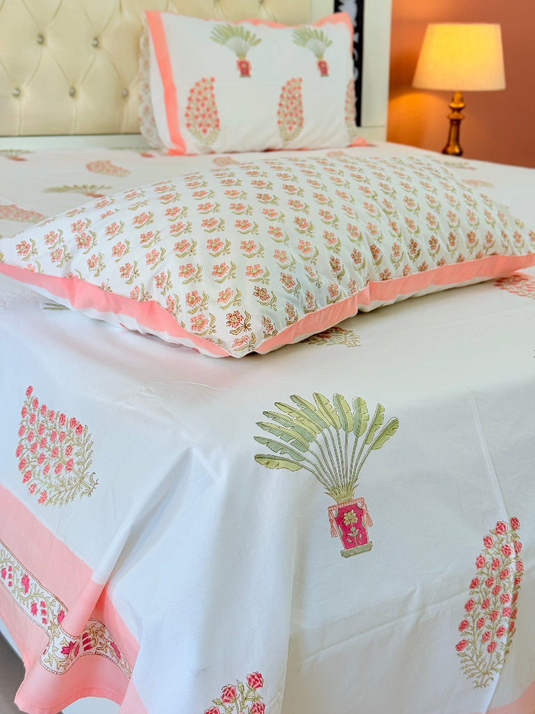 Peach Paisley Print Hand Blocked Sheet