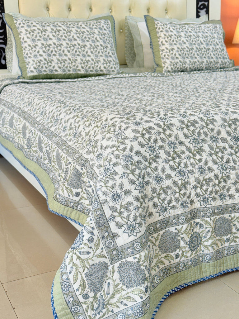 Garden Mist Hand Blocked Quilted Bedcover