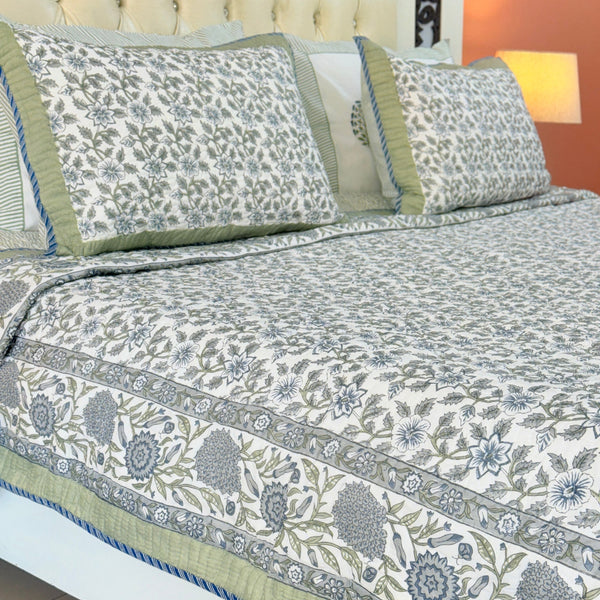 Garden Mist Hand Blocked Quilted Bedcover