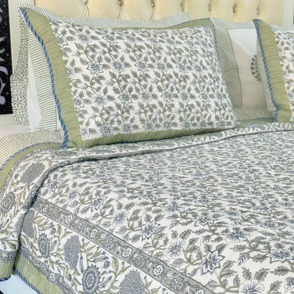 Garden Mist Hand Blocked Quilted Bedcover