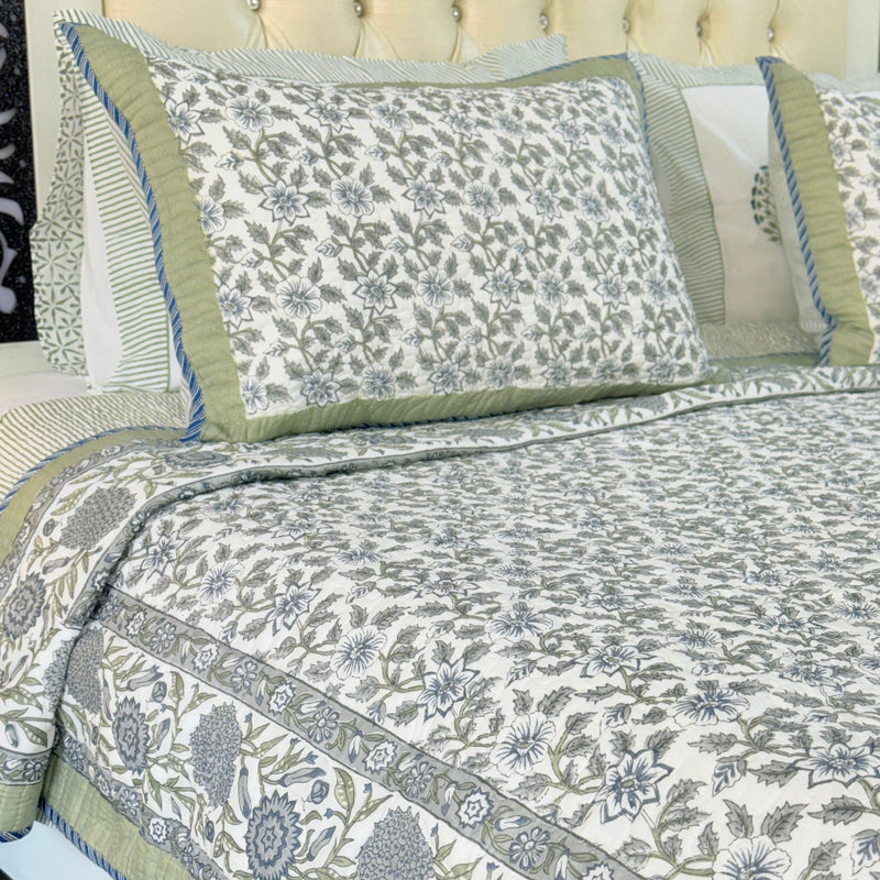 Garden Mist Hand Blocked Quilted Bedcover