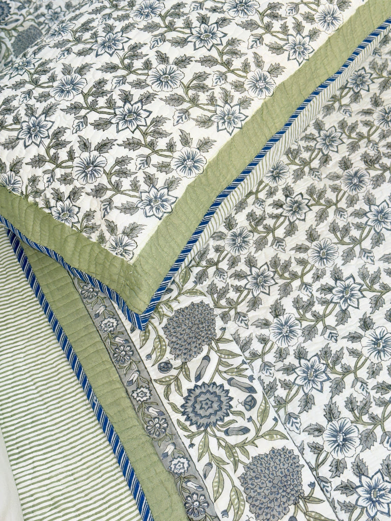 Garden Mist Hand Blocked Quilted Bedcover
