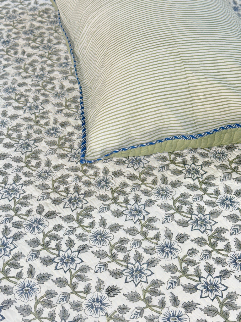 Garden Mist Hand Blocked Quilted Bedcover