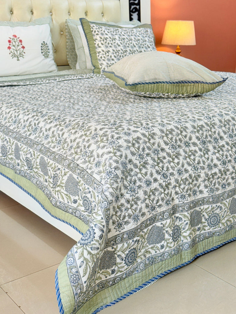 Garden Mist Hand Blocked Quilted Bedcover