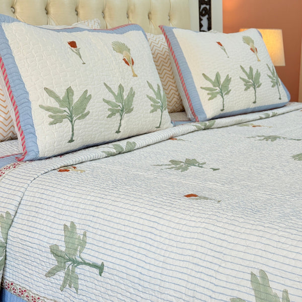Palm Weave Hand Blocked Quilted Bedcover