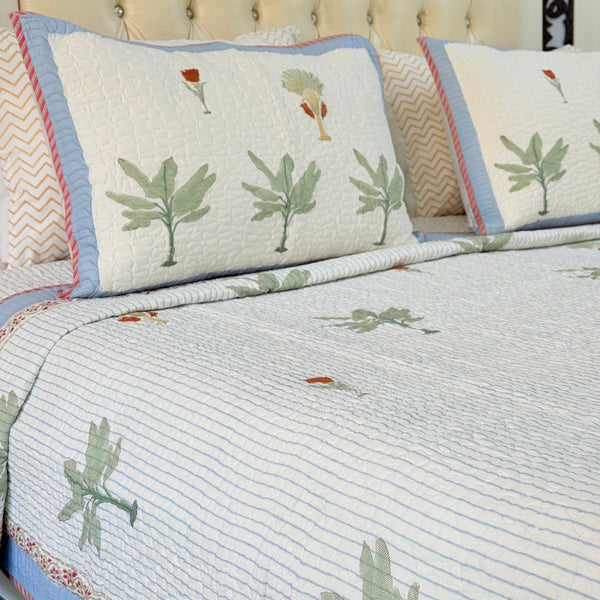 Palm Weave Hand Blocked Quilted Bedcover