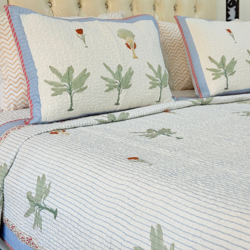 Palm Weave Hand Blocked Quilted Bedcover
