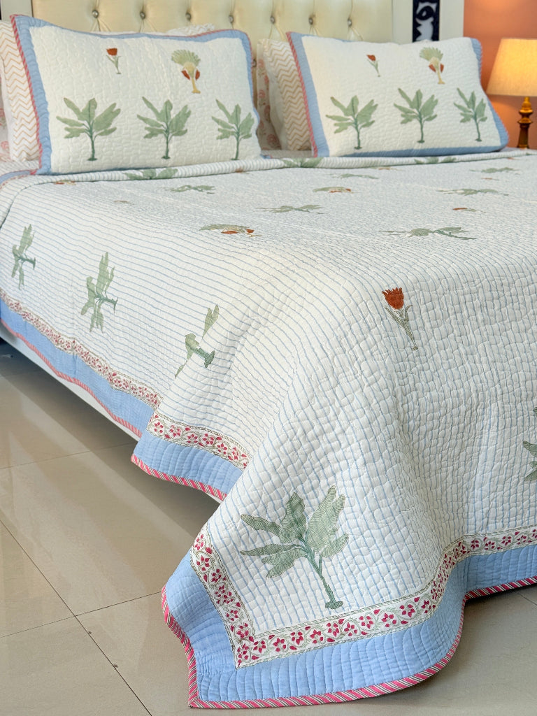 Palm Weave Hand Blocked Quilted Bedcover