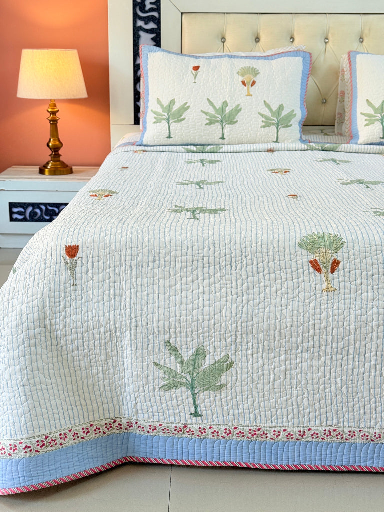 Palm Weave Hand Blocked Quilted Bedcover