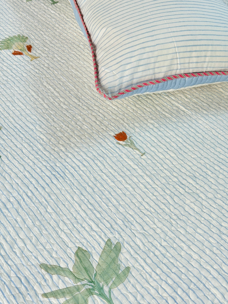 Palm Weave Hand Blocked Quilted Bedcover