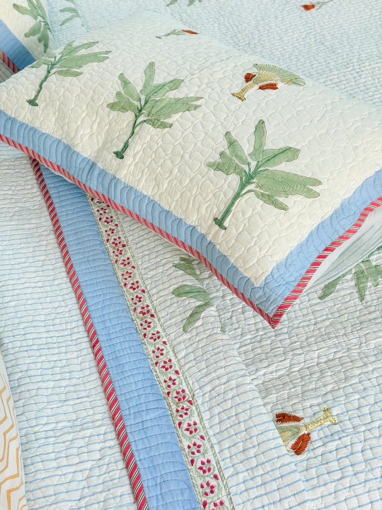 Palm Weave Hand Blocked Quilted Bedcover