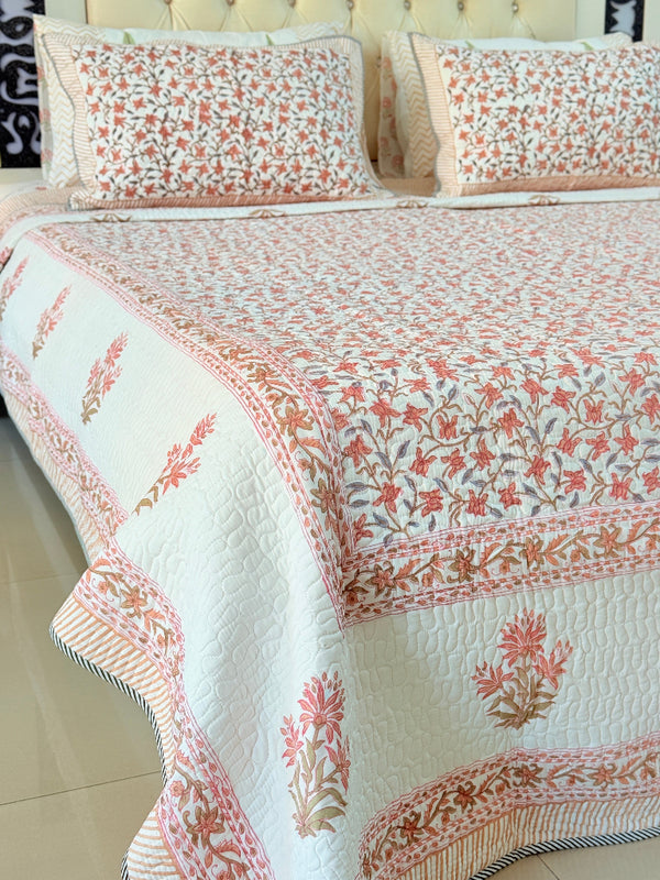 Gardenia Hand Blocked Quilted Bedcover