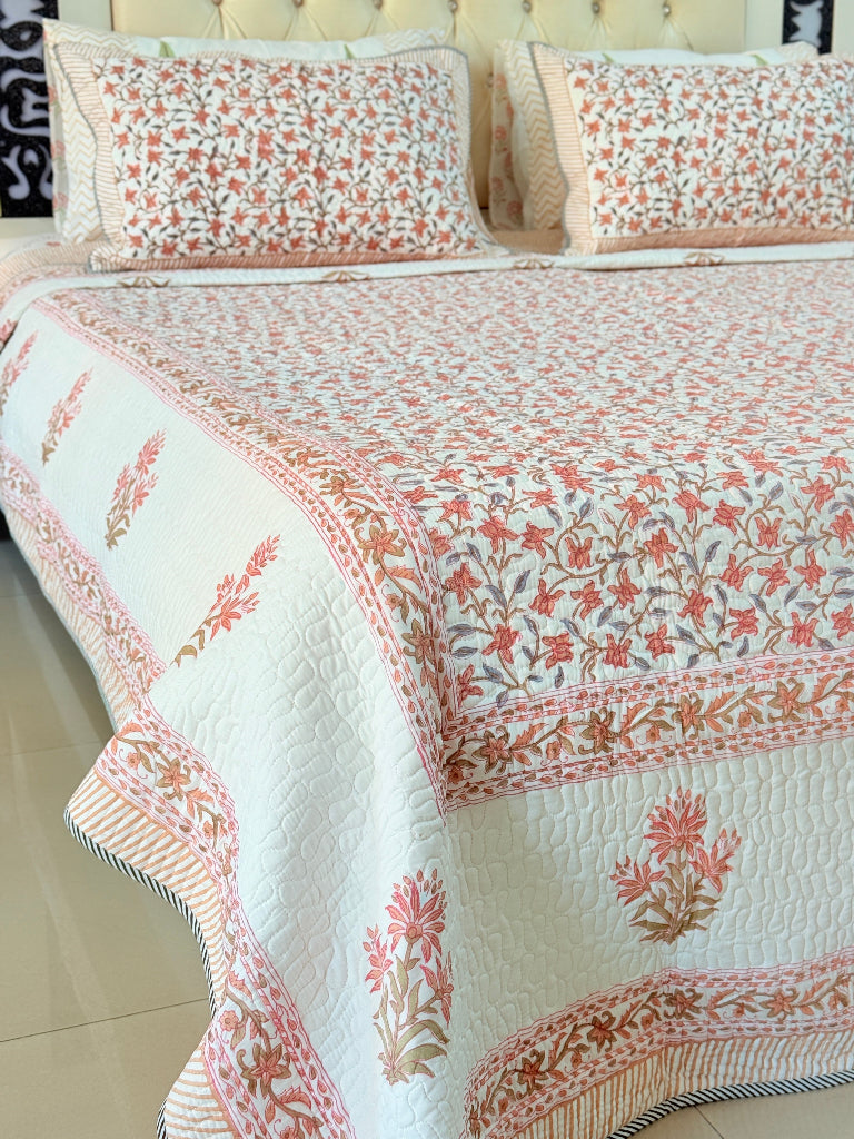 Gardenia Hand Blocked Quilted Bedcover
