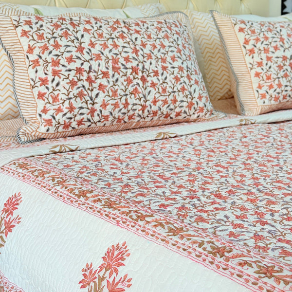 Gardenia Hand Blocked Quilted Bedcover