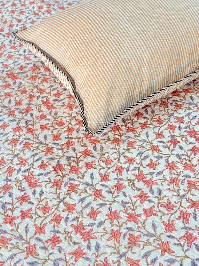 Gardenia Hand Blocked Quilted Bedcover