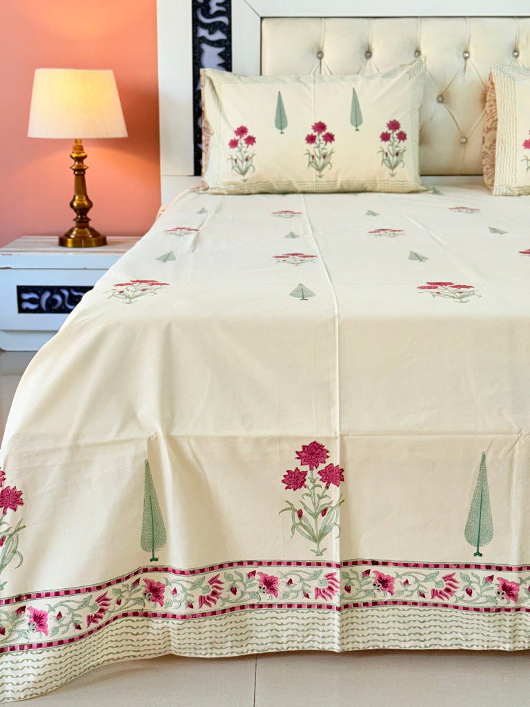 Cypress Motif Beige Base Hand Blocked Sheet