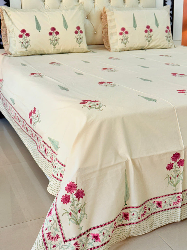 Cypress Motif Beige Base Hand Blocked Sheet