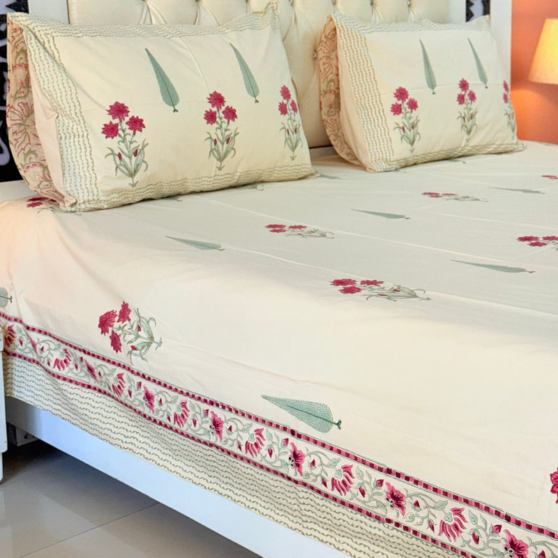 Cypress Motif Beige Base Hand Blocked Sheet