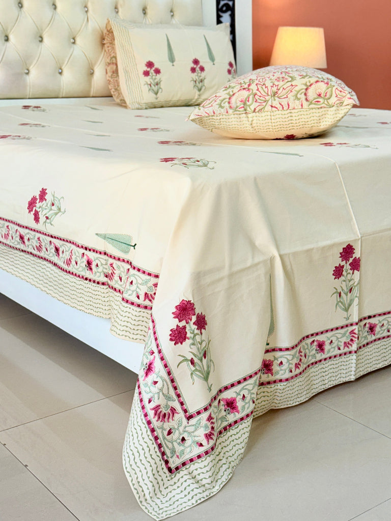 Cypress Motif Beige Base Hand Blocked Sheet