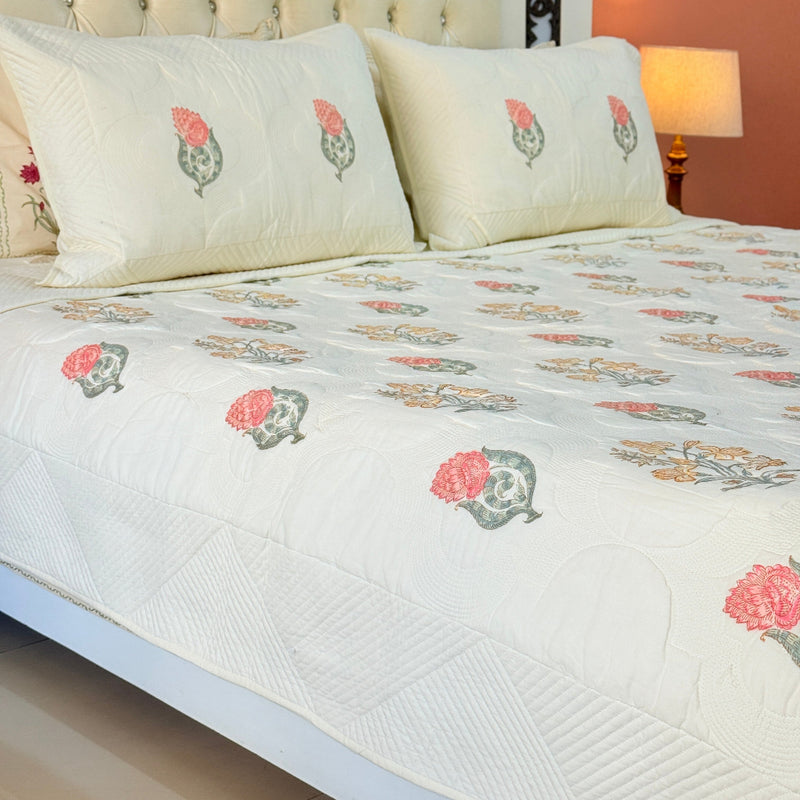 Charming Florals - Hand Blocked Quilted Bedcover