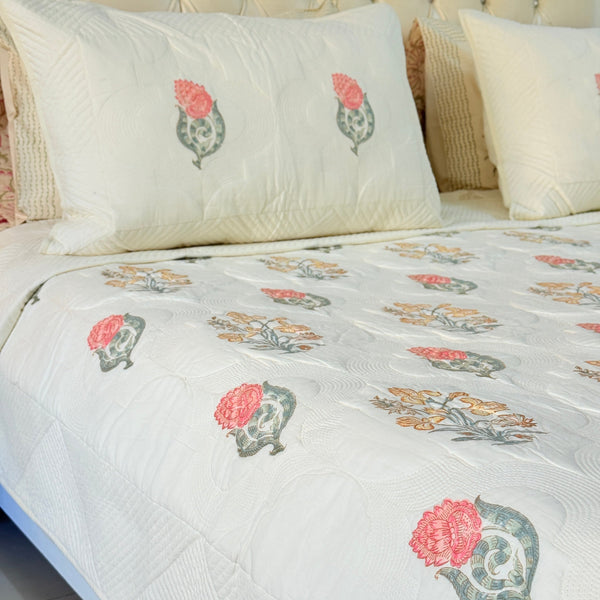Charming Florals - Hand Blocked Quilted Bedcover
