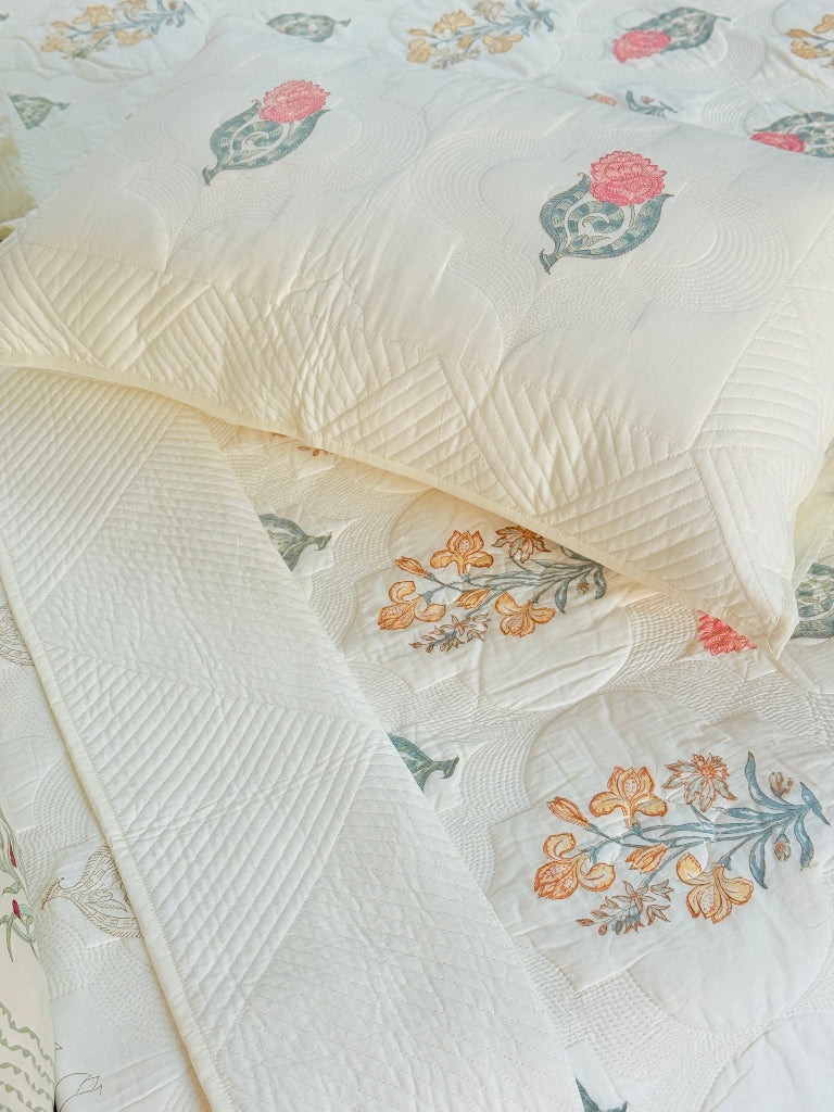 Charming Florals - Hand Blocked Quilted Bedcover