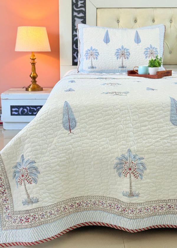 Coastal Palms Hand Blocked Quilted Bedcover