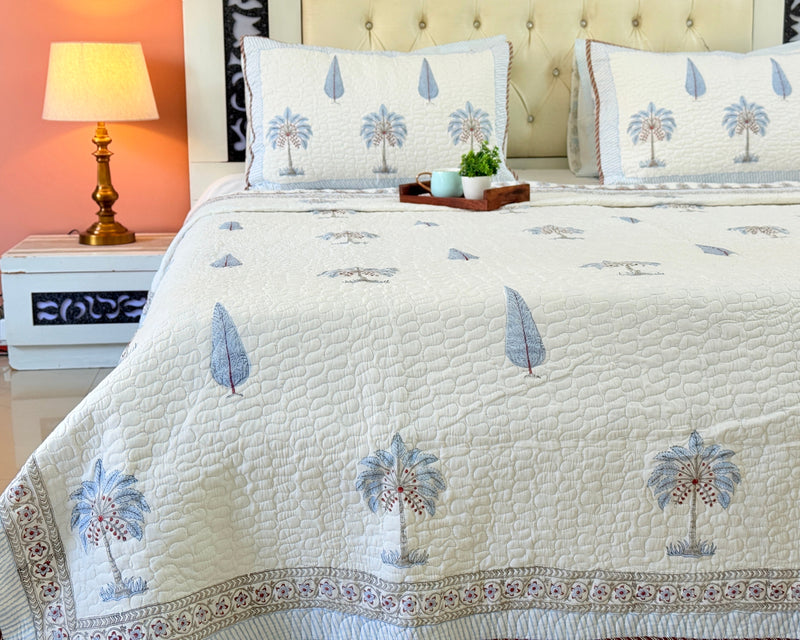 Coastal Palms Hand Blocked Quilted Bedcover