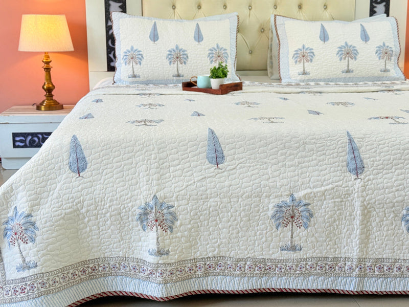 Coastal Palms Hand Blocked Quilted Bedcover