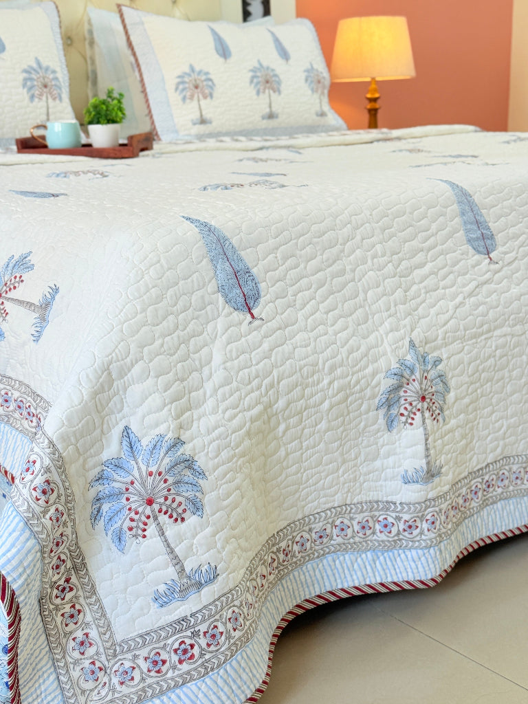 Coastal Palms Hand Blocked Quilted Bedcover