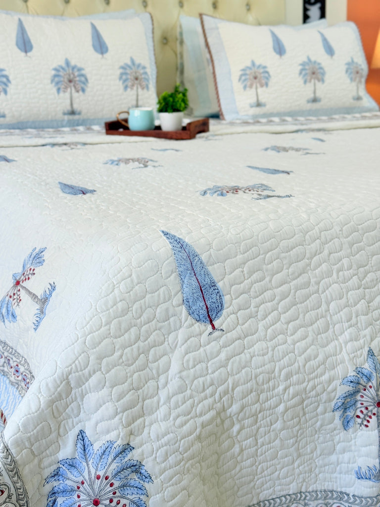 Coastal Palms Hand Blocked Quilted Bedcover
