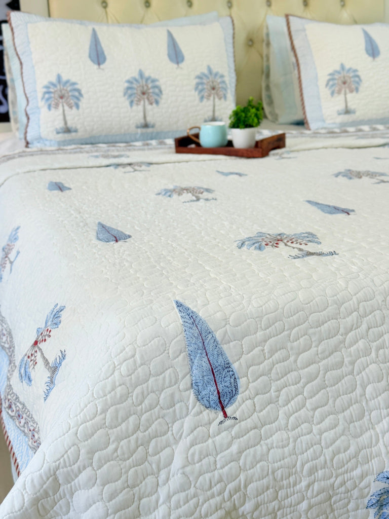 Coastal Palms Hand Blocked Quilted Bedcover