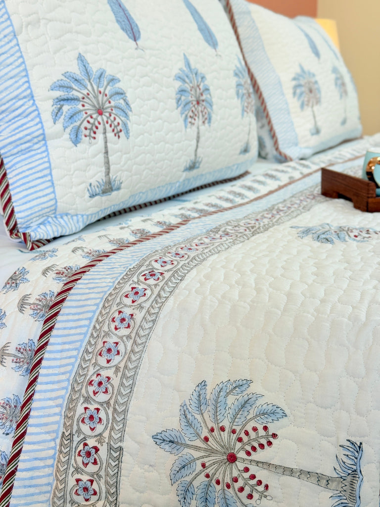 Coastal Palms Hand Blocked Quilted Bedcover