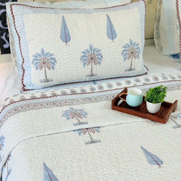 Coastal Palms Hand Blocked Quilted Bedcover