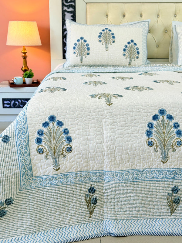 Flora Loom Hand Blocked Quilted Bedcover