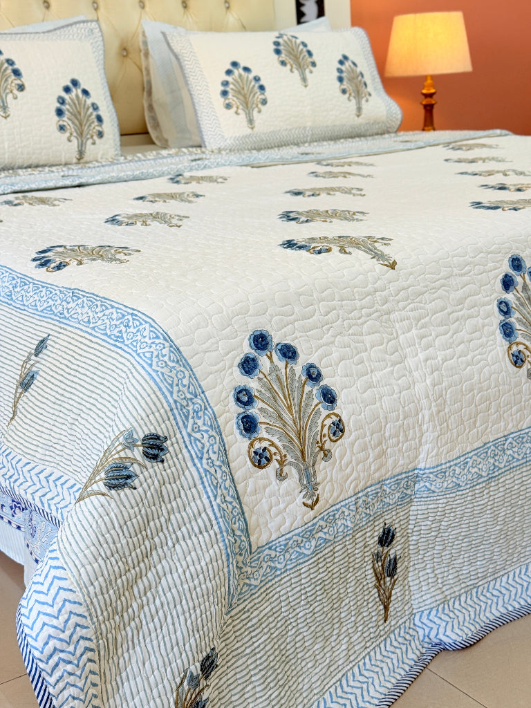 Flora Loom Hand Blocked Quilted Bedcover