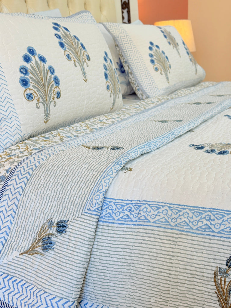 Flora Loom Hand Blocked Quilted Bedcover