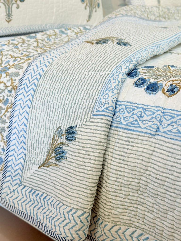 Flora Loom Hand Blocked Quilted Bedcover