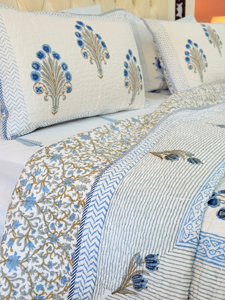 Flora Loom Hand Blocked Quilted Bedcover
