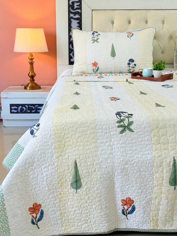 Fleur Essence Hand Blocked Quilted Bedcover