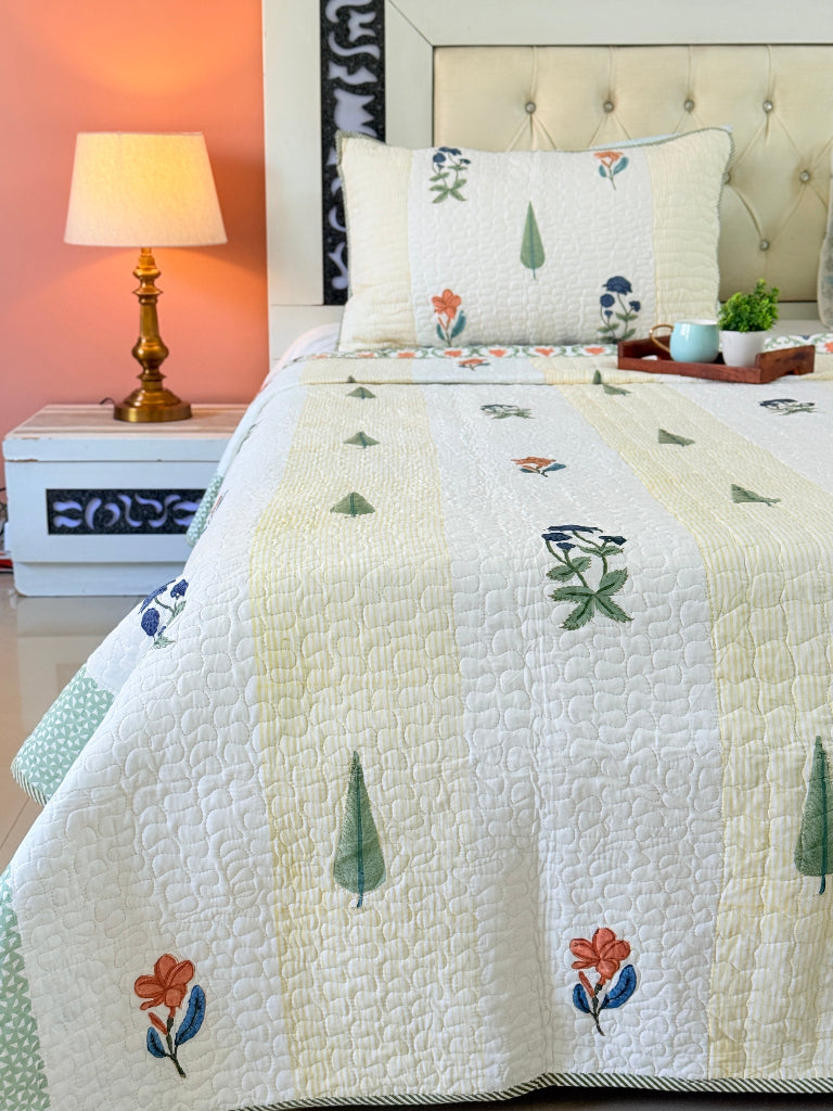 Fleur Essence Hand Blocked Quilted Bedcover