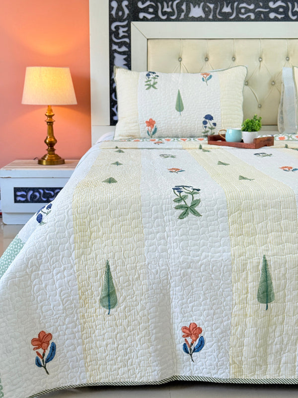 Fleur Essence Hand Blocked Quilted Bedcover
