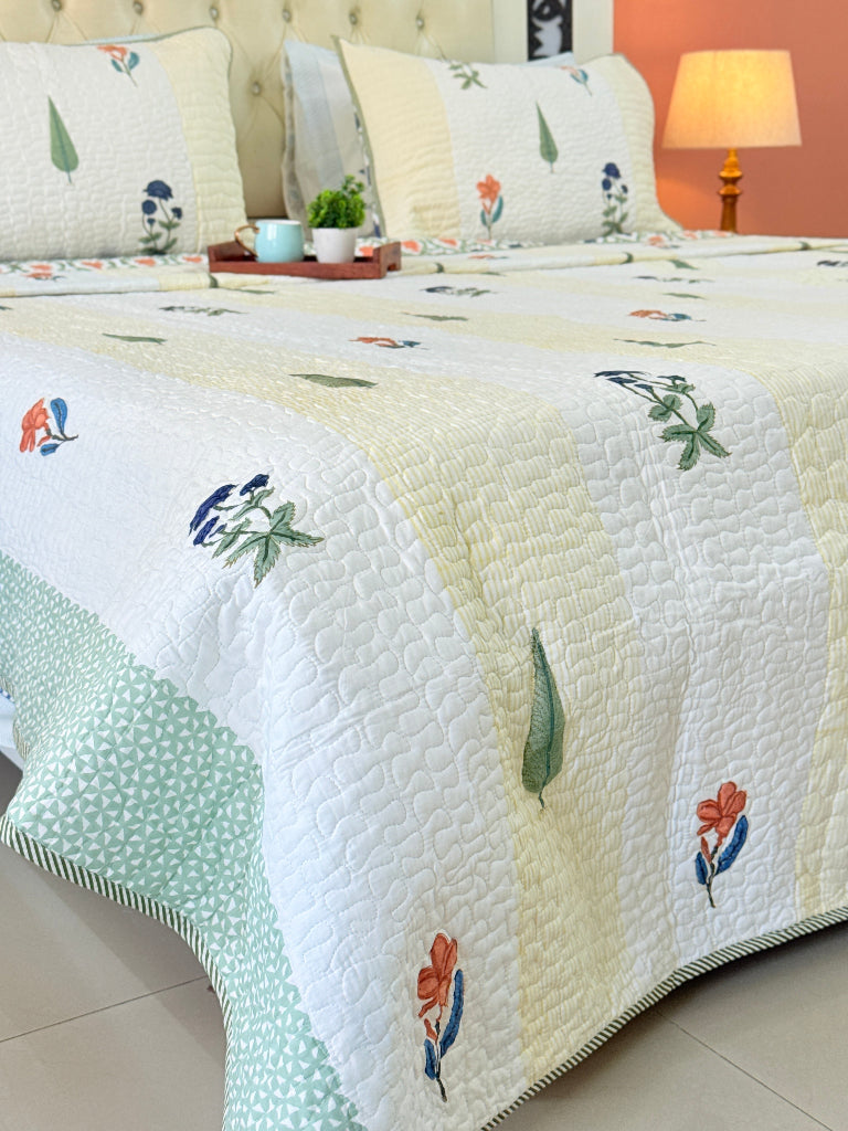Fleur Essence Hand Blocked Quilted Bedcover